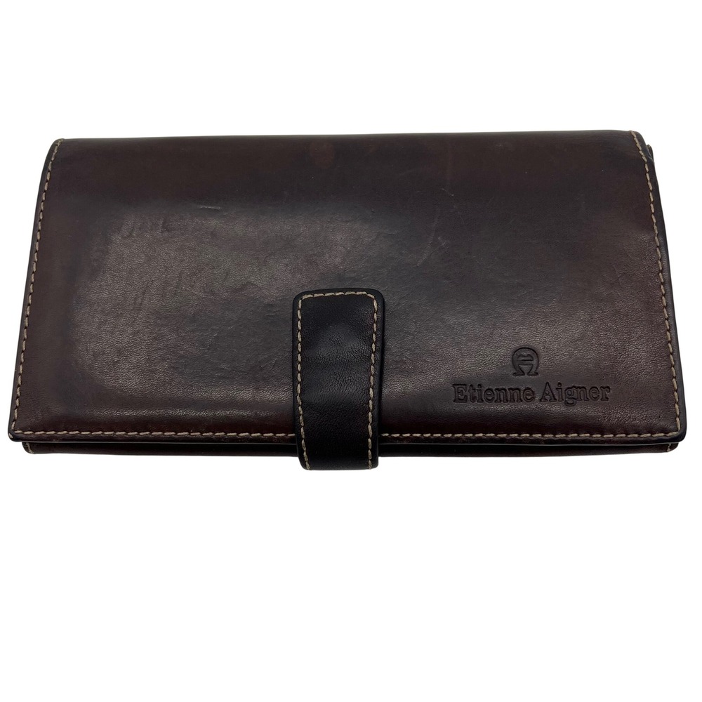 VTG Etienne Aigner Leather Bifold Continental Clutch Wallet Women Dark Brown 90s